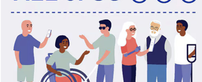 Disability Affects All of Us.An illustration of a group of people some with disabilities.